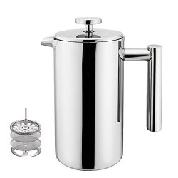 Highwin Small Stainless Steel French Press - 3 Cups 4 Oz Each Coffee Plunger Press Pot Best Tea Brewer & Maker Quality Cafetiere
