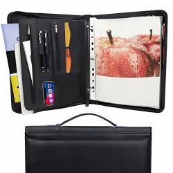Gold Alpha-Zippered Leather Padfolio/Portfolio 3-Ring Binder with Handle and ... 