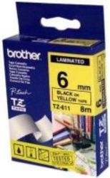Brother TZ-611 P-Touch Laminated Tape Black on Yellow