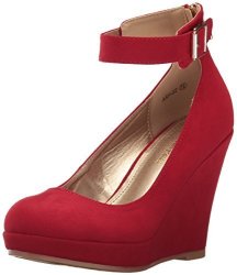 DREAM PAIRS Women's ASH-22 Wedge Pump Red Suede 5.5 M Us