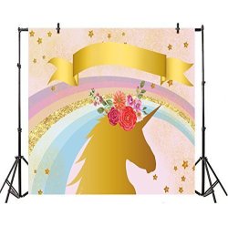 Leyiyi 4X4FT Photography Backgroud Golden Unicorn Name Added Star Rainbow Flowers Baby Shower Girls Birthday Party Backdrop Banquet Home Interior Deco Photo Portrait Vinyl