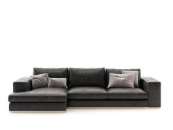 Charcoal Leather L Shape Couch With Gold Detail Customisable