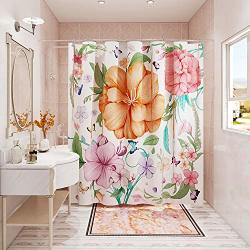 Desihom Floral Shower Curtain Fall Shower Curtain Butterfly Plant Flower Shower Curtain Polyester Waterproof Shower Curtain 72X72 Inch