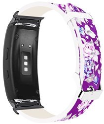 Galaxy Gear FIT2 Pro Band Leather Replacement - Strap For Samsung Galaxy Gear Fit 2 FIT 2 Pro Strap Black Connectors Purple Luxury Flower Design