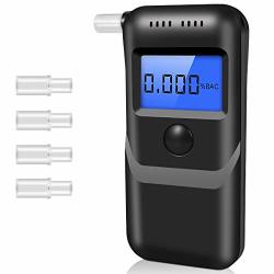 Breathalyzer Professional Breath Alcohol Tester Portable Digital Alcohol Detector Lcd Screen With 5 Mouthpieces Auto Power Off And Sound Alarm