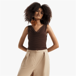 Women&apos S Chocolate Brown Draped Neck Top With Side Ruch
