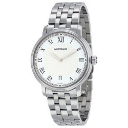 Montblanc Tradition Date White Guilloche Dial Stainless Steel Men's Watch