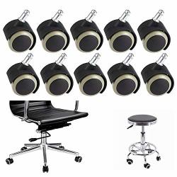 Paddsun 10 Packs Office Chair Casters Wheels 2" Replacement Rubber Desk Chair Casters Heavy Duty Protection For Hardwood Tile