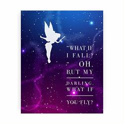 Tinkerbell Quotes-"oh But My Darling What If You FLY"-8 X 10" Inspirational Starry Night Print W fairy Silhouette Image-ready To Frame. Peter Pan Themed Decor