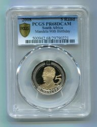Nelson Mandela Birthday Pcgs Proof Pf 68 Dcam - 2008 R5 Coin - Free Worldwide Courier Shipping