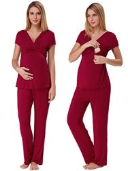 Zexxxy Women Maternity Clothes Hospital Bag Must Have Breastfeeding Pjs Wine Red L
