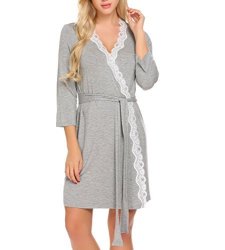 Luxilooks Bathrobes For Women Viscose Comforty Lace-trimmed Nightwear Grey M