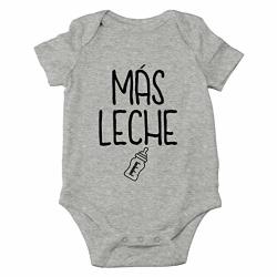 MAS Leche - More Milk Funny Spanish Hungry Baby - Cute One-piece Infant Baby Bodysuit Newborn Sports Grey