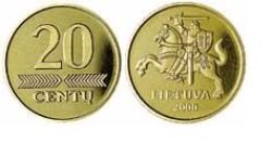 Lithuania Coin 20 Centu 2008 Km107 Unc Bu M-0325