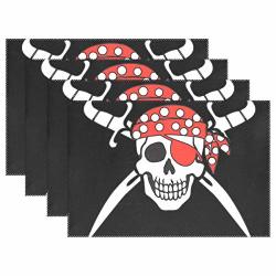 Ntsee Placemat Set Of 1 4 6 Heat Resistant Placemat For Dining Table Deocration Durable Polyester Kitchen Table Mats Placemat 12X18 In Pirate Skull