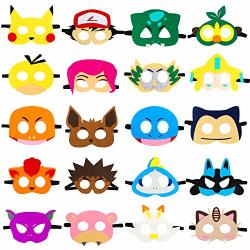 MALLMALL6 20PCS Pikachu Masks Dress Up Costumes For Kids Pikachu Birthday Party Favors Anime Pikachu Trainers Pretend Play Masks Photo Booth Props Video Game