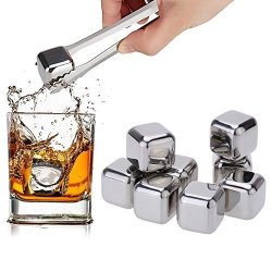 Amzdeal Whiskey Stones Reusable Wine Ice Cubes With Tongs For Wine Beer Drinks Set Of 8