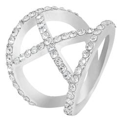 Silver Tone Ring With Centre Cross Crystals And Surrounding Crystals - X Large