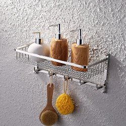 KES Home U.S. Limited Kes Bathroom Shelf Shower Shelf For Small Bathroom 14 Inch Rectangular Polished Stainless Steel With Towel Hook Hanger Wall Mount A2128