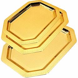 Maro Megastore Pack Of 3 Three Sizes LARGE:20.9 X 14.6-INCH Medium: 18.1 X 13-INCH Small: 14.6 X 10.4-INCH Iron Gold Plated Octagonal Serving Tray