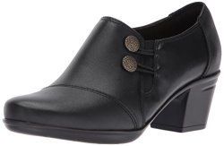 Clarks Women's Emslie Warren Slip-on Loafer Black Leather 9.5 W Us