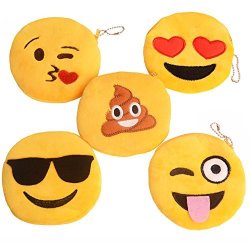 Cute Emoji Coin Purse Soft Plush Small Pouch MINI Smile Wallet Womens Card Holder Clutch Handbag 5PACS Smile