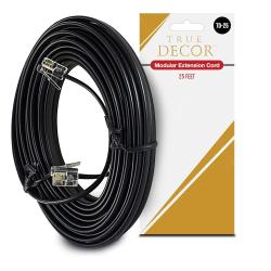 True Decor 25 Feet Black Phone Telephone Extension Cord Cable Wire With Standard RJ-11 Plugs By