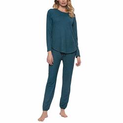 Felina Comfyz Coco Womens 2-PIECE Lounge Set Brushed Jersey Ls Top & Jogger Small Turkish Tile Blue