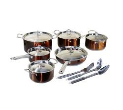 15 Piece Stainless Steel Heavy Bottom Cookware Set - Copper
