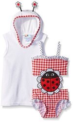 Baby Buns Little Girls Lady Bug Terry Cover Up Swimwear Set Multi 5