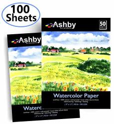 Ashby 100 Sheets Of Watercolor Paper 9" X 12" - Heavy Stock 190GSM 100% Cotton Acid-free And Cold Pressed. Perfect For Painting Or Drawing.