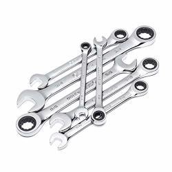Sata 7-PIECE Sae Full-polished Chrome Ratcheting Wrench Set With Blow Molded Tray 12 POINT 5 16 3 8 7 16 1 2 9 16 5 8 3 4-INCH - ST09023SJ
