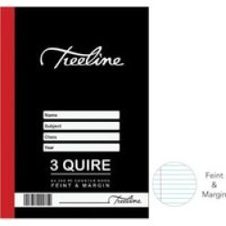 Treeline A4 3 Quire Hardcover Book - Feint And Margin 288 Pages Pack Of 5 - Feint Line & Margin