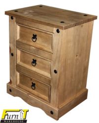 Newbury 3 Drawer Bedside Table - Solid Wood - Waxed Antique Finish
