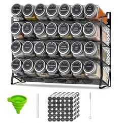 Spice Rack Organizer With 28 Jar Stickers Marker Funnel And Straw Brush