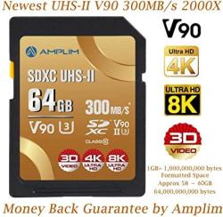 64GB Uhs-ii V90 Sdxc Sd Card - Amplim Blazing Fast 300MB S 2000X Uhsii U3 Extreme High Speed 64 Gb Sd Xc Memory Card For