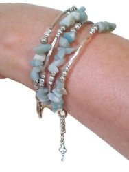 Wrap Bracelet With Blue Amazonite Chips And Opening Heart Locket Charm