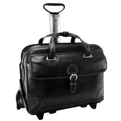 Siamod Carugetto 15" Leather Detachable-wheeled Laptop Briefcase Black