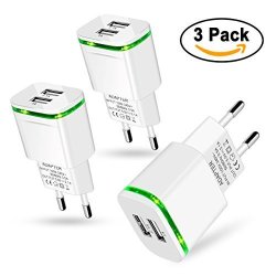 European Plug Adapter Picloo 3-PACK USB Power 2.1A 5V Us To Europe Plug Adapters For Iphone X 8 7 6 6S Plus 5S Ipad Samsung