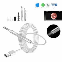 USB Otoscope CouHaP 3 in 1 HD Ear Cleaning Endoscope 5.5mm Diameter Camera Lens Earwax Cleaning Tool with 6 Adjustable LED Lights Compatible for Android and Windows & Mac 