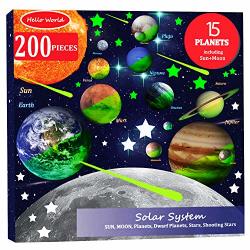 Hello World 200PCS Glow In The Dark Stars And Planets Bright Solar System Wall Stickers All Glowing 15 Planets Dwarf Pluto Moon Sun 173