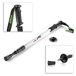 Flexzion Trekking Pole Antishock Stick Alpenstock White - Retractable 26"-55" Extandable Ultralight Aluminum For Outdoor Sports Hiking Walking Travel Camping Backpacking