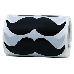 Hybsk 8CM X 4CM Black Mustache Stickers - Moustache Party Favors Total 200 Per Roll