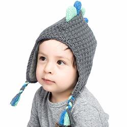 Xinqiao Baby Toddler Winter Beanie Hat Lovely Cartoon Dinosaur Knitted Warm Cap L 50-54CM 3-8 Years Grey