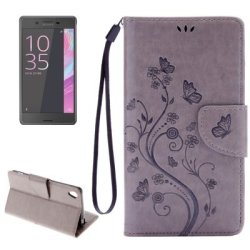 For Sony Xperia Xa Butterflies Embossing Horizontal Flip Leather Case With Holder & Card Slots & Wallet & Lanyard Grey