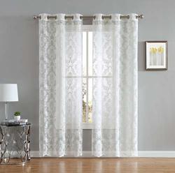 Linenzone Lisa Knitted Lace Curtain Medallion Design With Scalloped Bottom - Total Size 76 Inch Wide 38 Inch Each Panel - 96 Inch Long