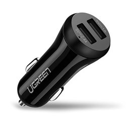 Ugreen Car Charger Dual USB 17W 3.4A Vehicle Charger Smart Port Portable Travel Charger Compatible For Iphones And Android Devices Black