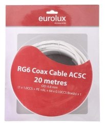 Eurolux Disc...coax Cable AC5C White 20M OD6.8MM RG6
