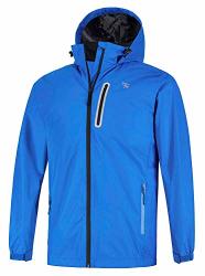 Geek Lighting Rain Jacket For Men Outdoor Zipper Waterproof Lightweight Raincoat Windbreaker With Hooded Blue Large