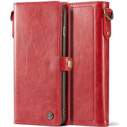 Apple X 5.8 Inches Leather Wallet Magnetic Phone Case Detachable Protective Case With Hand Straps Folio Flip Cover Red